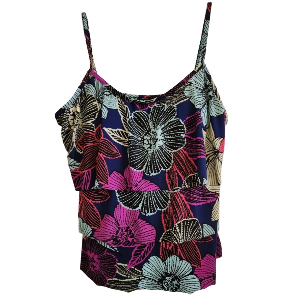 NWT American Beach Layered Floral Tankini Swim-Top size 14